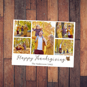 Simple Modern thanksgiving family photo collage Holiday Card