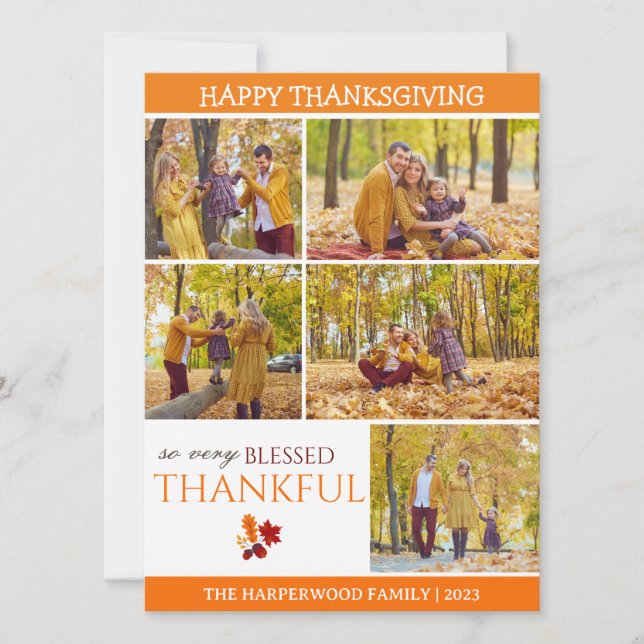 Simple Modern thanksgiving family photo collage Holiday Card (Front)