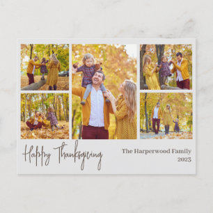 Simple Modern thanksgiving family photo collage Holiday Postcard