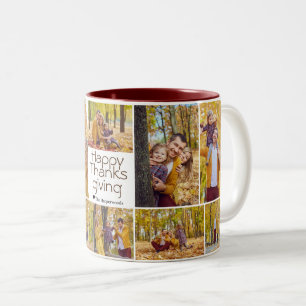 Simple Modern thanksgiving family photo collage Two-Tone Coffee Mug