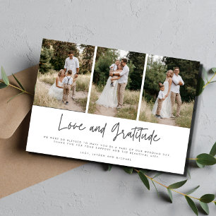 Simple Modern Three Photo Wedding Thank You Card