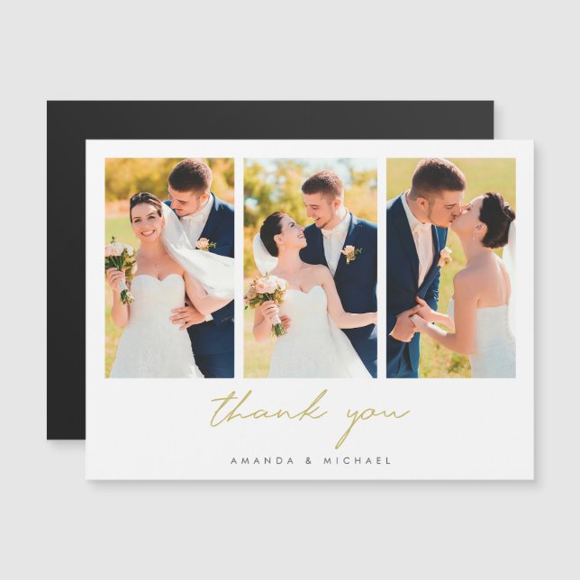 Simple Modern Three Photo Wedding Thank You Magnet (Front/Back)