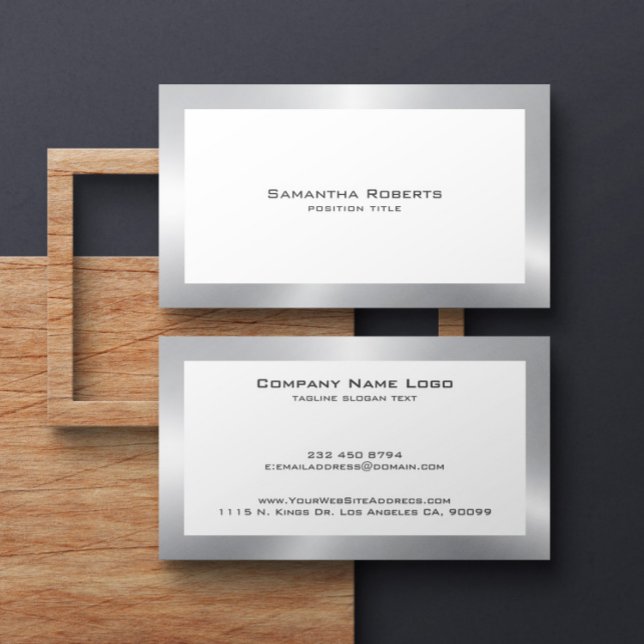 Simple Modern Tin Silver Border On White Business Card (Creator Uploaded)