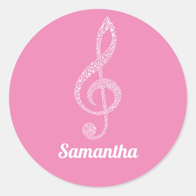 Simple Modern Treble Clef White Notes Illustrated  Classic Round Sticker (Front)