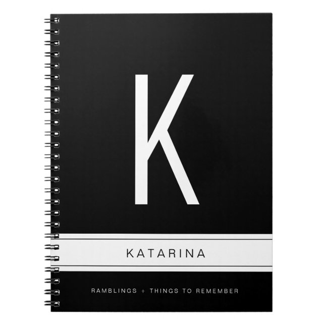 Simple modern trendy fun black monogram custom notebook (Front)