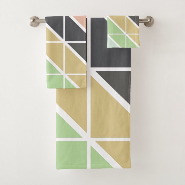Simple Modern Triangle Pattern in Soft Earth Tones Bath Towel Set (Insitu)