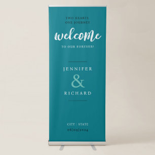 Simple Modern Turquoise White Welcome Wedding Typo Retractable Banner