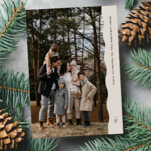 Simple modern two-photo wavy edge Christmas Holiday Card