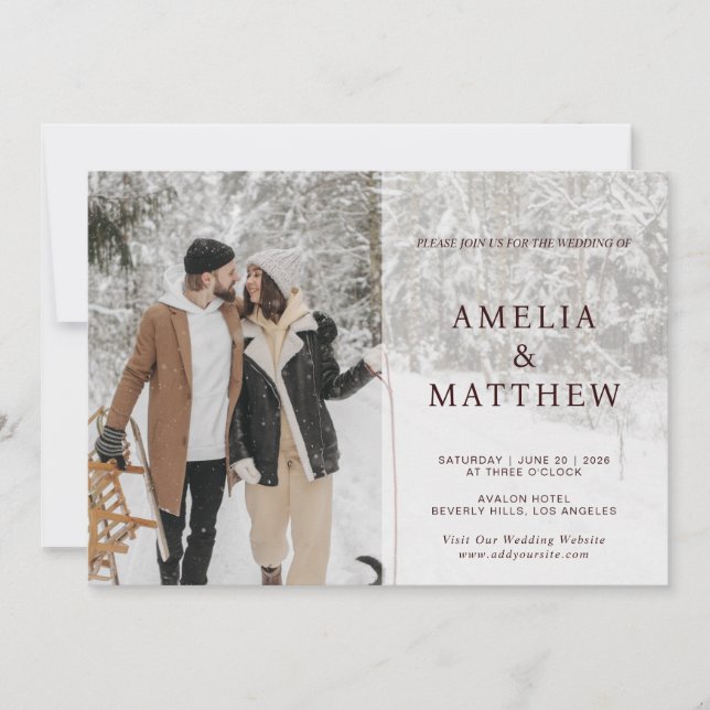 Simple Modern Two Photo Winter Wedding Invitation (Front)