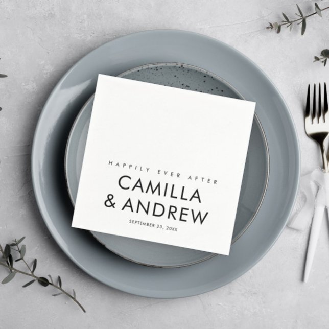 Simple Modern Type Black and White Wedding Napkin (Simply typographic modern black and white wedding reception cocktail napkin.)