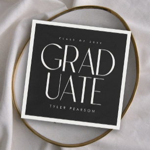 Simple Modern Type Black Graduation Party Napkins