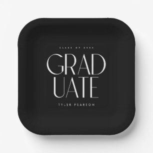 Simple Modern Type Black Graduation Party Paper Plate