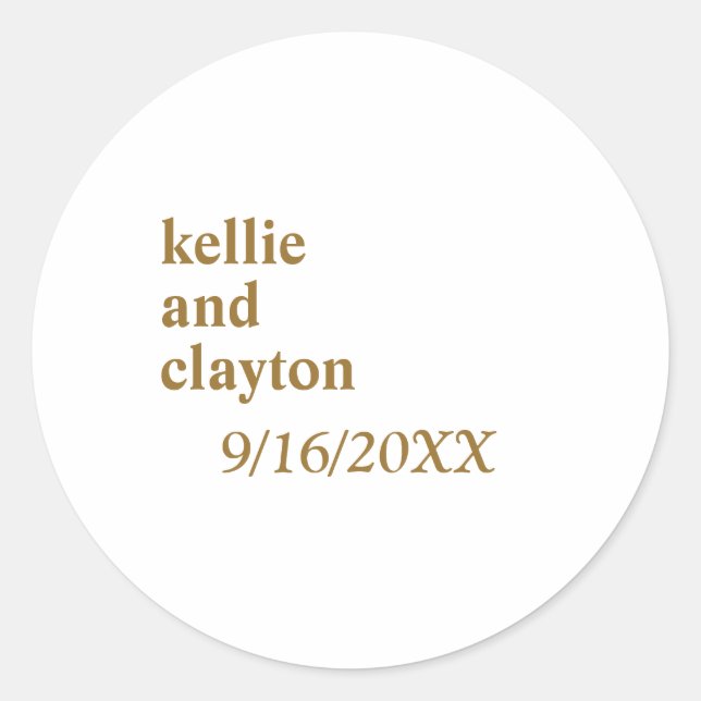 Simple Modern Type Wedding Classic Round Sticker (Front)