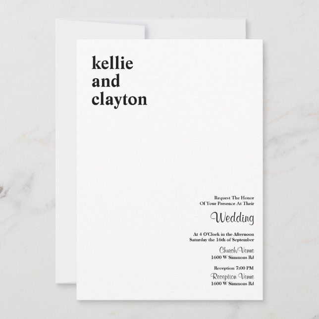 Simple Modern Type Wedding Invitation (Front)