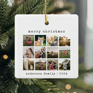 Simple Modern Typewriter Family Photo Collage Ceramic Ornament