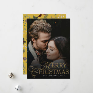 Simple Modern Typography 1 Photo Gold Christmas Holiday Card