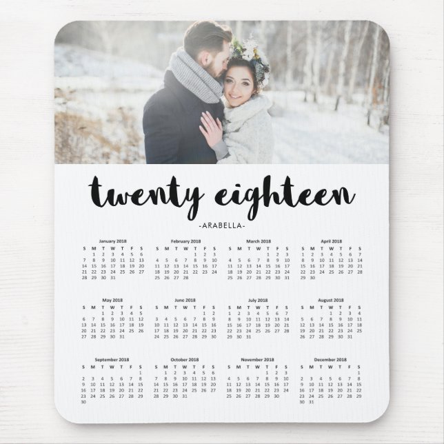 Simple Modern Typography 2018 Photo Calendar Mouse Mat (Front)