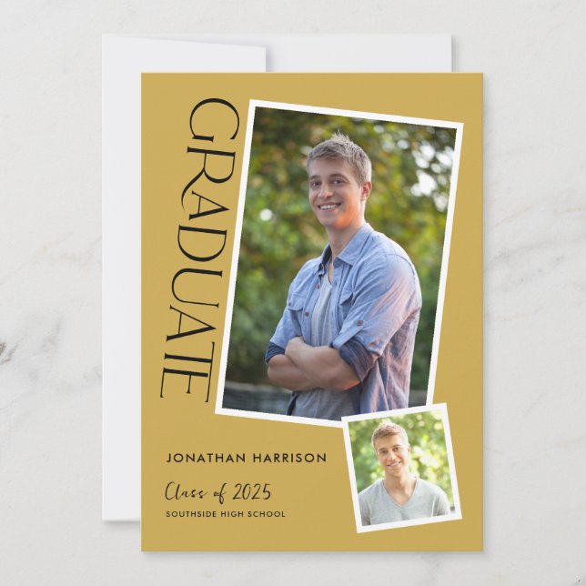 Simple Modern Typography 2 Photo Graduation Party Invitation (Front)