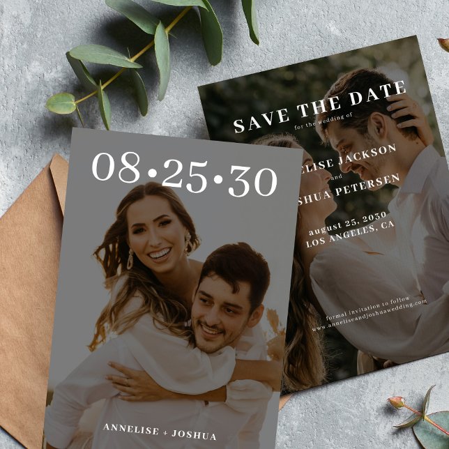 Simple modern typography 2 photo wedding save the date (Creator Uploaded)