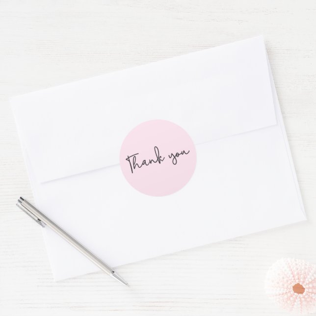 Simple Modern Typography Baby Girl Thank You Stick Classic Round Sticker (Envelope)