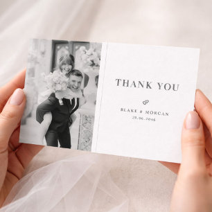 Simple Modern Typography Black and White Wedding Thank You Card