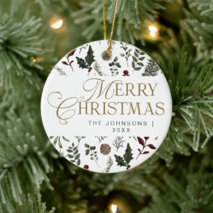 Simple Modern Typography Botanical Christmas Ceramic Tree Decoration