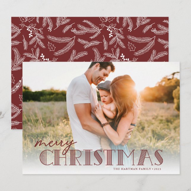 Simple Modern Typography Burgundy Christmas Photo Holiday Card (Front/Back)