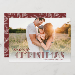 Simple Modern Typography Burgundy Christmas Photo Holiday Card
