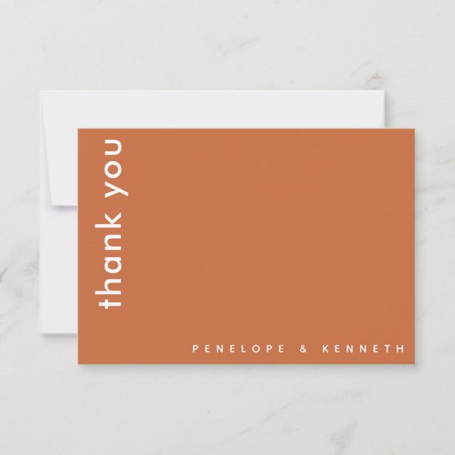 Simple Modern Typography Burnt Orange Wedding Thank You Card (Front)