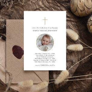 Simple Modern Typography Catholic Baptism Gold  Invitation