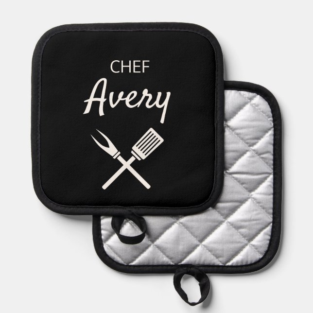 Simple Modern Typography Chef Personalised  Pot Holder (Front/Back)