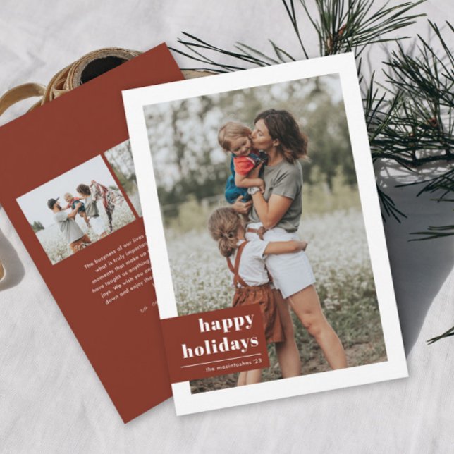 Simple Modern Typography Colour Block Photo  Holiday Card (A modern color block photo happy holidays card with bold typography and minimal text.)