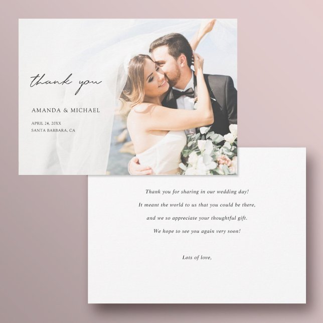 Simple Modern Typography Custom Wedding Photo Thank You Card (Creator Uploaded)