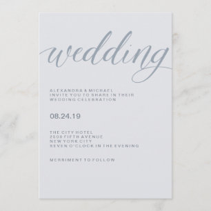 Simple Modern Typography Dusty Blue Wedding Invitation