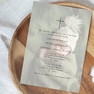 Simple Modern Typography Faded Photo Baptism Invitation