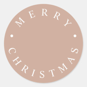 Simple Modern Typography Merry Christmas Beige Classic Round Sticker