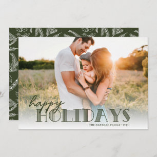 Simple Modern Typography Olive Happy Photo Holiday Card