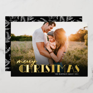 Simple Modern Typography Photo Christmas Foil Holiday Card