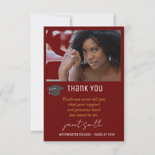 Simple Modern Typography Photo Graduation Burgundy Thank You Card