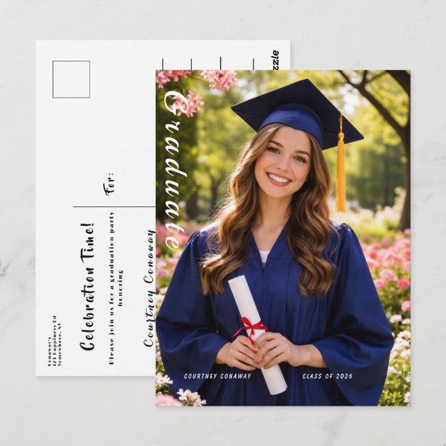 Simple Modern typography Photo Graduation Postcard (Front/Back)