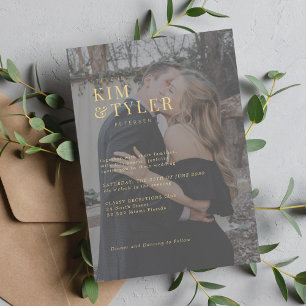 Simple modern typography photo overlay wedding invitation