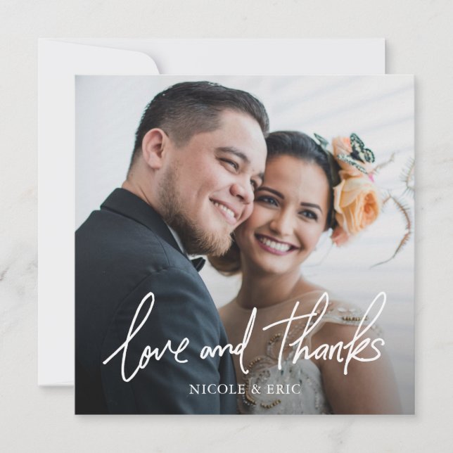 Simple Modern Typography Photo Wedding Thank You Card (Front)