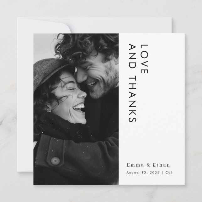 Simple Modern Typography Photo Wedding Thank You Card (Front)