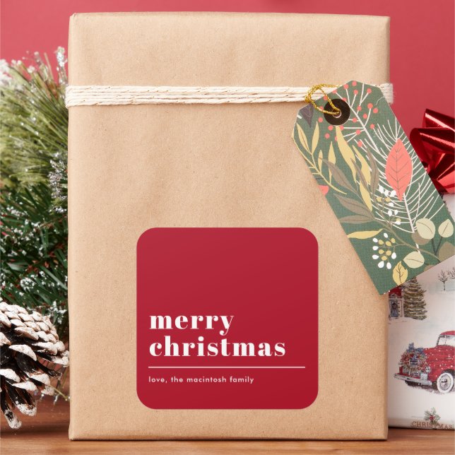 Simple Modern Typography Red Square Sticker (Holiday)