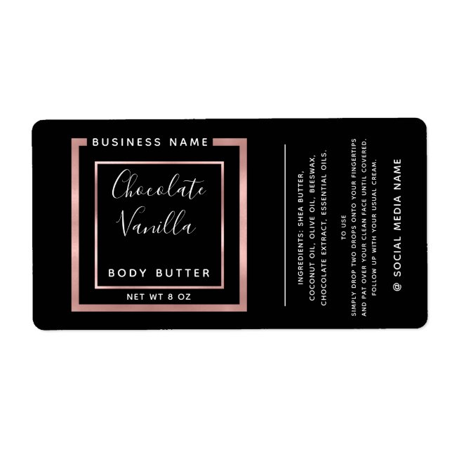 Simple modern typography rose gold frame label (Front)