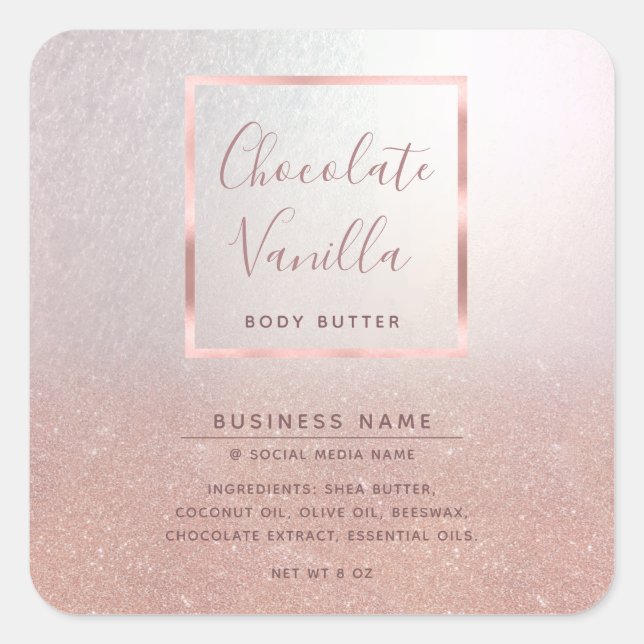 Simple modern typography rose gold ombre frame   square sticker (Front)