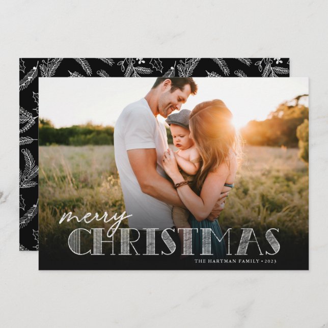 Simple Modern Typography Silver Christmas Photo Holiday Card (Front/Back)