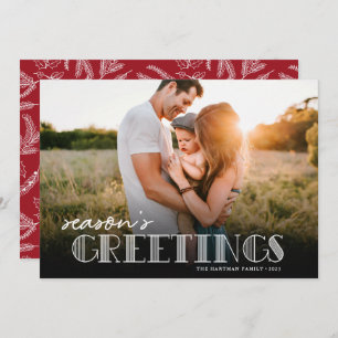 Simple Modern Typography White Greetings Photo Holiday Card