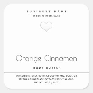 Simple modern typography white heart Body butter Square Sticker
