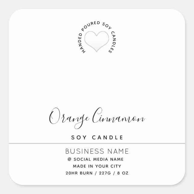 Simple modern  typography white heart  candle  squ square sticker (Front)